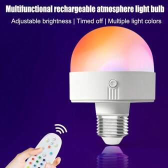 Rechargeable Smart Light Bulbs With Remote And Timer Battery Operated Light Bulb For Sconces And Lamps Detachable Charging For Non-Hardwired Fixture 3 Color Temperatures And 12 RGB Colors 1/2pcs E26/27