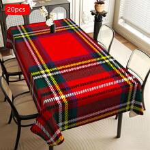 1/20PCs Tablecloth With Line Grid Printed Design, Rectangular Tablecloth, Perfect For Picnics, Camping, Weddings, Birthday Parties, Restaurants, And Buffet Dinners