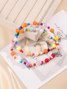 1 pieza Collar con inicial de cuentas de colores, collar elegante y de moda con perla para niñas y niños, hecho a mano con diseño bohemio atemporal, regalo de joyería personalizada de la A a la Z