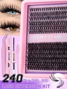 CMAYOME 192/240 piezas Kit de extensión de pestañas, Kit de extensión de pestañas DIY, (8-16 mm) Kit de racimos de pestañas individuales Curl D, Kit de extensión de pestañas con adhesivo y sellador y herramienta aplicadora, Kit de pestañas para uso diario, fiesta, viaje o como regalo para familiares y amigos, racimos de pestañas, pegamento para pestañas, kit de pestañas individuales, pestañas, pestañas postizas - Negro - Ver 13