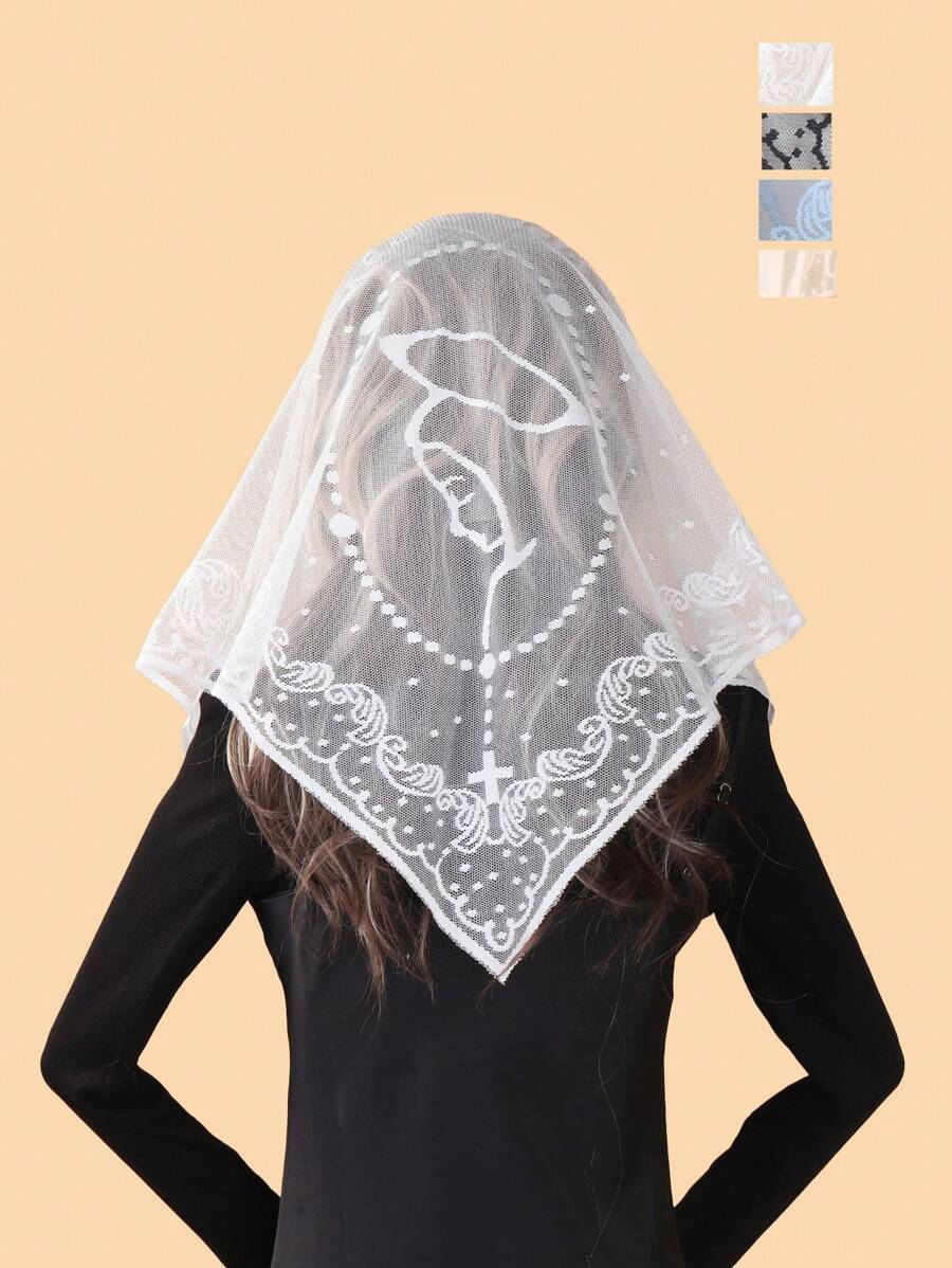 1pc Women's New Portrait Jacquard Triangle Scarf Headscarf Shawl, Elegant & Fashionable For All Seasons, Women's Functional Outdoor Breathable Lightweight Exquisite Head Wrap, Shawl, Suitable For Party, Church