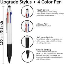 MiSiBao 4-Color Ballpoint Pen Multi Colored Pens In One Medium Point (1.0mm) Touch Screen Stylus, 5-Count - 四色觸控筆 - 查看 2