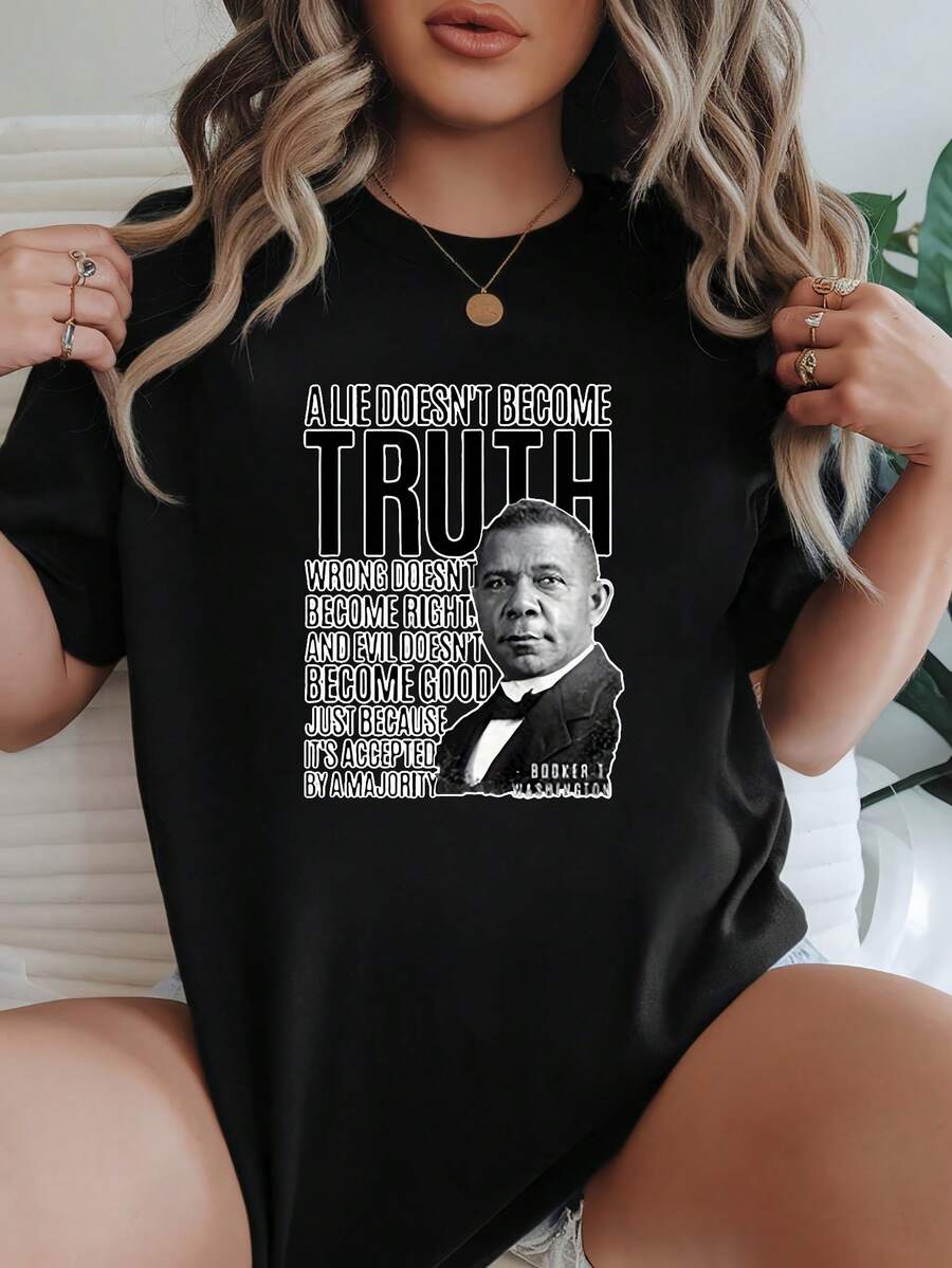 Women's T-Shirt Loose Fit Black Booker T. Washington Quote Graphic Tee Inspirational Saying Casual Daily Wear Camisetas Para Mujer Playeras - Black - View 1