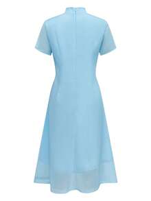 女式立领短袖中式旗袍连衣裙