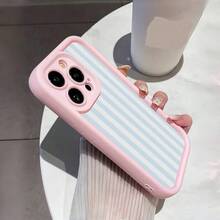 1pc  Striped Checkered  Phone Case With Precise Cutouts To Protect Camera, Shock-Absorbing Design Compatible With IphoneX XS/ 11 Pro Max/12 Pro Max/13 Pro Max/14 Pro Max/15 Pro Max/16 Plus/16 Pro Max - 粉色 - 查看 3