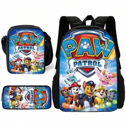 Paw Patrol طقم رسمة بولص وكات 3 قطع تشمل حقيبة ظهر، حقيبة غداء، وحقيبة أقلام للفتيان والسيدات. مناسبة للخروج والسفر، للعمل في المكتب، وتقديم هدية رائعة للأصدقاء