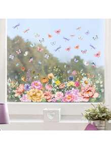 1pc Window Stickers Colorful Plants Flowers Butterfly Stickers Waterproof Dustproof PVC Stickers Material Removable Wear-Resistant Self-Adhesive Easy-To-Tear Stickers Suitable For Window Decoration Glass Stickers Window Stickers Home Decor Wall Stickers Home Decor Make Your Life Brand New Holiday Decoration Stickers Birthday Graduation Gifts Room Decor Wall Decor