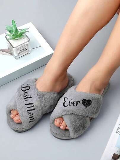 Fluffy Lady Custom Slippers, Fluffy Cross Design Bride Slippers, Bridal Gift, Customized Bride Shower Gift, Bachelorette Party Gift, Gift For Her