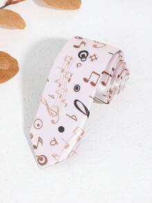 1 件男士休闲卡其色音符和高音谱号领带，适合派对、舞台表演、音乐节服装男士领带 - 卡其色 - 查看 1