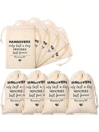 10pcs Bachelorette Hangover Kit Bags Gift Bags Muslin Drawstring Party Favors For Wedding Survival Recovery Bachelorette Party And Bridesmaid Gifts (4" X 6")