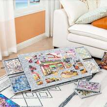 Jigsaw Puzzle Organizer Board – 6-Compartment Storage With Stand & Cover, 1000-Piece Capacity - Grey - View 7