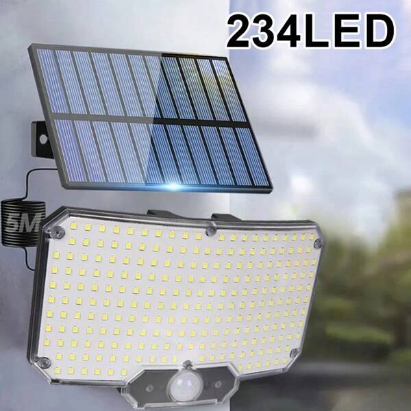 1 pieza Luz solar LED de 234 leds con sensor de movimiento y control remoto infrarrojo - Adecuada para patio, porche, campamento y patio trasero