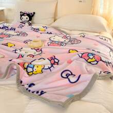 Sanrio 1pc Hello Kitty Cartoon Print Soft And Cozy Blanket, Machine Washable, Throw Blanket, Pink Blanket Suitable For Sofa, Bedroom Decorative, Summer Blanket, All Season, Suitable For Children 3 Years Old And Above