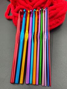 Set de 12 piezas de Ganchos de Crochet de Aluminio, Ganchos de Crochet Coloridos para Tejer, Hacer Suéteres, 2.0mm-8.0mm, Juego de Herramientas de DIY de Crochet de Metal - Multicolor - Ver 6