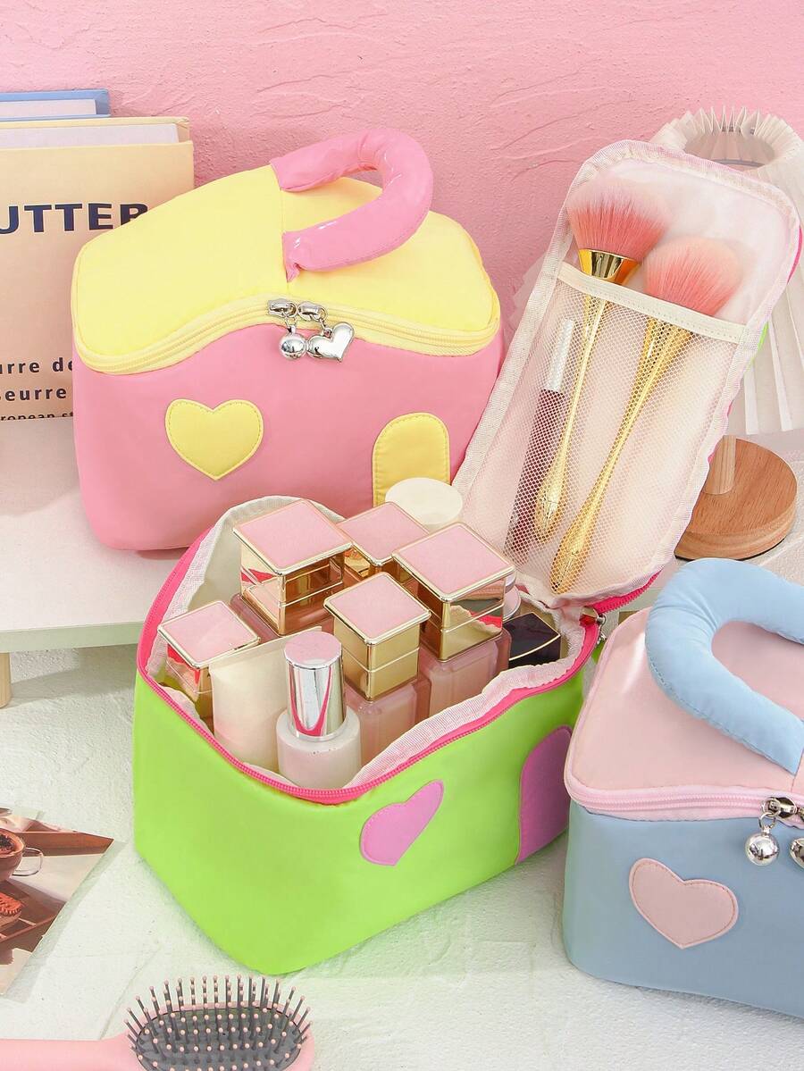 1 件 Macron 彩色化妆包带手柄时尚盥洗包独特设计方形化妆品收纳包可爱房子形状化妆包化妆刷护肤品收纳包适用于旅行必需品邮轮必需品宿舍必需品、婚礼伴娘礼物、妈妈礼物、生日礼物、送给朋友和老师的礼物、家居装饰、浴室客厅卧室装饰、浴室收纳、珠宝收纳、唇油收纳、指甲油收纳