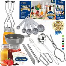 Glow HavenCanning Supplies Starter Kit,Canning Kit Beginners Of 9 With Jar Lifter,Wide Mouth Funnel,Wrench,Tongs,Lid Lifter,Bubble Popper,Canning Labels,Ladle,Measuring Spoon-Blue - 灰色 - 查看 1