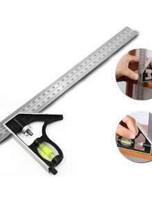 Régua De Cotovelo Esquadro Combinado Inox Com Nível Régua 30cm De 12 Polegadas Ferramenta Multifuncional - Multicolorido - Visão 7