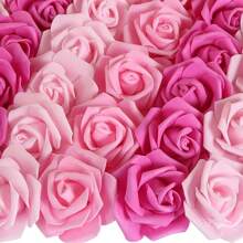 30 pièces Têtes de fleurs de rose artificielles en vrac, têtes de roses roses, fausses fleurs roses sans tige en mousse, mini fleurs de rose poussière rose pour DIY, Mariage, décoration de fête à domicile