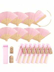 3/15/30pcs/Set, Pink Wood Folding Fan With Gift Bag Thank You Card Set, Thank You Cards, Bridal Bamboo Handheld Folding Fan, Single Party Wedding Bride Shower Decorations, Bridesmaid Bamboo Handheld Folding Fans, Single Party Photo Props,Bridesmaids Gifts And Wedding Decorations, Perfect Wedding Gifts, Wedding Decoration, Very Suitable For Parties And Events, Perfect Summer Accessories, Women's Folding Fan