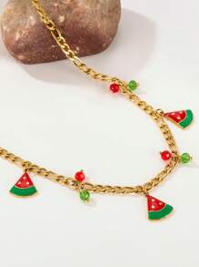 1 pieza Collar con frutas dulces y lindos, que incluye pitaya, sandía, aguacate, toronja y manzana, adecuado para estudiantes, un regalo encantador para niñas