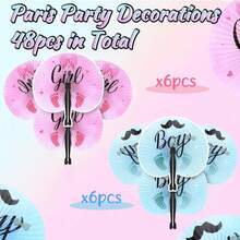 12 Pa Gender Reveal Paper Hand Fans Decorative Folding Handheld Fans Pink And Blue For Baby Shower Party Favors Pink Blue - Multicolor - View 4