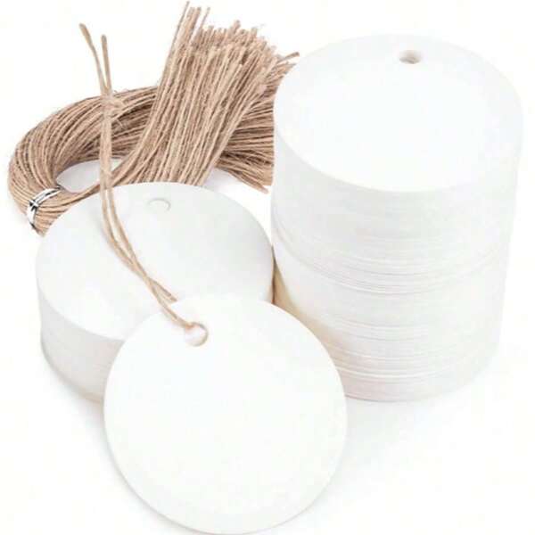 100pcs White Round Paper Gift Tags With String, Blank Card Name Label, Suitable For Wedding, Christmas, Thanksgiving, Halloween, Birthday, Arts & Crafts, Vintage Hanging Tags
