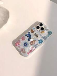 1 pieza Funda de teléfono suave con patrón de océano fresco, brillante, impermeable, a prueba de golpes y antideslizante, compatible con Apple Phone - Multicolor - Ver 2