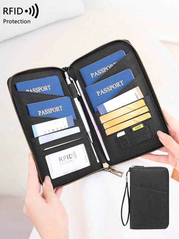 CHARM INFINITE CHARM INFINITE New RFID Blocking Passport Bag, Can Put Multiple Passports, Travel Ticket Card Document Storage Bag, Skin-Feel Material Zipper Long Passport Wallet, Detachable Wrist Strap, Valentine's Day Gift, Send Wife To Girlfriend
