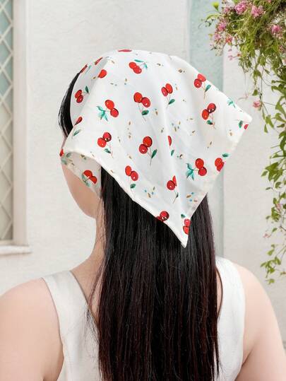 1 件女士樱桃印花围巾、头巾、发带，适合街头、假日、海滩、日常装扮、节日礼物时尚发饰经典发带波西米亚风头带