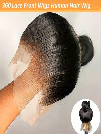 360 Full Lace Front Wigs Human Hair Straight Pre Plucked With Baby Hair 180% Density Human Hair Wigs For Woman Natural Color Can Make Ponytail And Bun