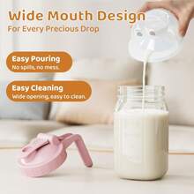 Breast Milk Pitcher, Mason Jar 32 Oz, Heavy Duty Wide Mouth Jar With Pink Flip Cap Lid And Pour Spout, Airtight Seal For Freshness And Convenience, Great For Cold Beverages And Home Entertaining - 玫紅色 - 查看 7