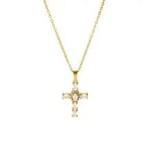 1pc Fashionable Cubic Zirconia Cross Stainless Steel Pendant Necklace, Suitable For Daily Wear, Party And Casual