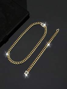 1 条项链 + 1 条手链 嘻哈风格珠宝套装 链设计 密镶闪亮水钻 适合女性