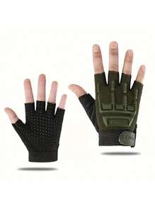 1 Par de Guantes de Medio Dedo para Niños de Verano - Resistentes al desgaste, Antideslizantes, Guantes para Deportes al Aire Libre, Apropiados para Patinaje, Correr, Senderismo - Negro, con Diseño Verde y de Camuflaje, Tejido de Punto, Cremallera, Equipo para Exteriores | Guantes de Camuflaje | Textura de Punto, Guantes para Niños
