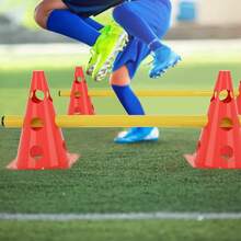 Agility Hurdles Training Set, 32CM Cone Bucket Set With Holes, 6-Piece Sports Hurdle Set,  Portable Hurdles Set Height Adjustable For Dog Football Tennis Handball Hose Riding, Orange - Orange - View 2
