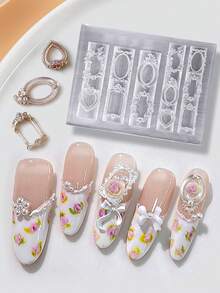 Beautizon Nailartlab 1个复古相框美甲模具，3D浮雕法式风格雕刻相框，硅胶材质，美甲DIY装饰工具，美甲用品，美甲工具，美甲工艺工具，返校季，美甲，美甲工具（适用于美甲贴纸），修甲工具 - 彩色 - 查看 7