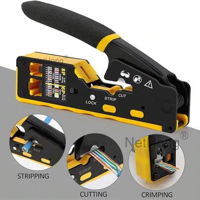 NetHong RJ45 Pass Through PRO EZ Crimping Tool Crimper CAT 5 5E 6 Connector Mega Kit UK