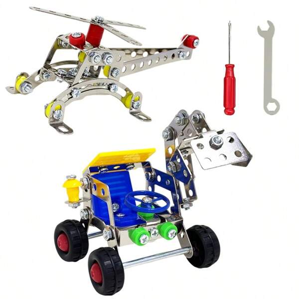 DIY-Zerleg- und Aufbau-Spielzeugauto-Modell, MINT-Baukästen, Metall-Modellauto/Hubschrauber-Spielzeug-Set, zusammengebauter Metall-Bagger-Modellsatz mit Spielzeugreifen, Schrauben-Muttern-Montage-Wissenschafts-Set, Mini-Baukästen-Modellauto-Spielzeug-Set, Simulationsmodell-Spielzeugsatz, geeignet für Kinder ab 8 Jahren Metall-Montage-Spielzeug-Autosatz