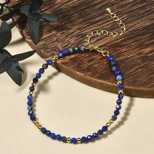 1 件 3 毫米简约优雅波西米亚风格天然海蓝宝石、虎眼石、雪花黑曜石手链，适合女性日常和节日佩戴 - 17cm,3mm - 查看 16