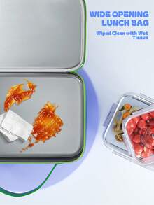 保温午餐盒 - 1 个大容量保温袋，卡通图案设计，可重复使用便当盒，保持食物温暖新鲜，非常适合返校、幼儿园、野餐和旅行 - 藍色 - 查看 5