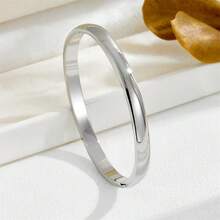 1pc Minimalist Stainless Steel Plain Circular Bangle Bracelet With Glossy Clasp, Suitable For Women's Daily Wear - Inner and Outer Curved Surfaces - View 4