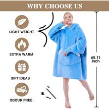 Entrega local - Manta con capucha ponible, sudadera con forro polar de borreguito gigante con bolsillos y mangas para adultos, manta con capucha acogedora, regalo de invierno para mujeres (gris oscuro) - Azul - Ver 2