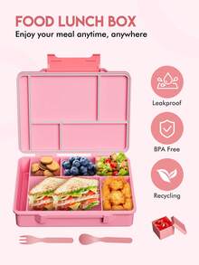 Bento Lunch Box – Leakproof 5-Compartment Food Container with Fork, Spoon, and Salad Box, Ideal for Kids & Adults at School, Office, Travel, and Picnics - 粉色 - 查看 5