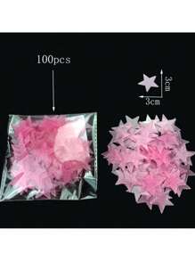 100pcs 3cm Luminous Glow-In-The-Dark Stars Wall Stickers, 3D Realistic Shine, Solid Color And Mixed Colors Home Decor Room Decor