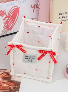 1 Cute And Practical Three-Dimensional Bow Lace Storage Basket, Desktop Sundries Storage Basket, Lipstick Makeup Brush Skin Care Storage Basket, Desktop Ornaments, Cosmetics Storage Box, Portable Picnic Basket, Valentine's Day Gift, Bathroom Storage