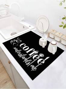 1pc Home Decor, Coffee Cup Printed Drain Mat, New Absorbent Kitchen Counter Drying Pad, Kitchen Dish Drying Mat - Dish Pad, Soft Diatomite Non-Slip Quick Dry Mat, Suitable For Kitchen Counter, Coffee Maker, Espresso Machine, Etc.