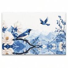 Set de 4 o 6 individuales, decoración del hogar, individual de lino estilo moderno de porcelana azul y blanca impresa, adecuado para mesas de comedor, decoración versátil de temporada en primavera, verano, otoño e invierno, individual de mesa lavable de estilo moderno, resistente al calor, resistente a las manchas, decoración de habitación, individual, posavasos, individual de mesa de cocina, decoración de fiesta, decoración del hogar, regalo ideal