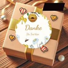 Custom Thank You Stickers - Round Beehive & Honey Drips Design With White Daisies, Flying Bee & "Danke" German Text - Premium Paper Stickers For Gift Wrapping, Gratitude Gifts, Birthdays, Weddings, Custom Stickers, Birthday Gifts, Floral Illustration, High Quality Print, Decorative Labels, Wedding Planners School Supplies, Back To School