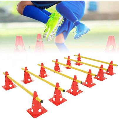 Agility Hurdles Training Set, 32CM Cone Bucket Set With Holes, 6-Piece Sports Hurdle Set,  Portable Hurdles Set Height Adjustable For Dog Football Tennis Handball Hose Riding, Orange