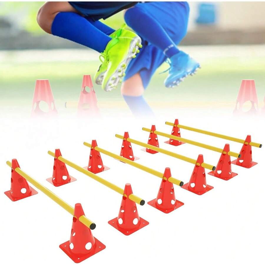 Agility Hurdles Training Set, 32CM Cone Bucket Set With Holes, 6-Piece Sports Hurdle Set, Portable Hurdles Set Height Adjustable For Dog Football Tennis Handball Hose Riding, Orange - Orange - View 1